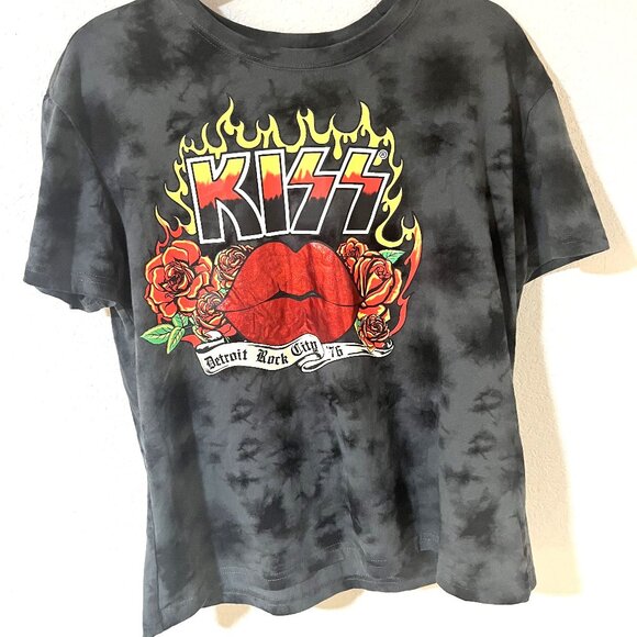 KISS DETROIT ROCK CITY Big Lips Camo Blk Gray Rock and Roll Band t Shirt XL - Picture 1 of 3